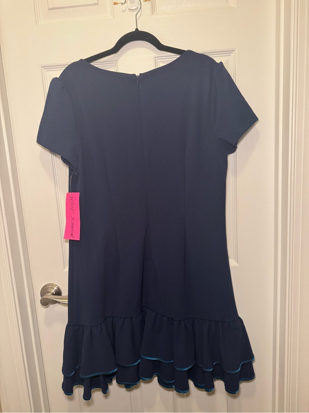 Betsey Johnson NWT Navy Ruffle Hem Shift Dress Size 16 Puff Sleeve - Picture 8 of 11